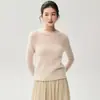 Colección Otoño 2026: Suéter de punto para mujer con cuello redondo y diseño calado, versátil, suave y amigable con la piel, capa base de punto