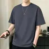 Camiseta de Verano 2026 para Hombre de Manga Corta 100% Algodón Puro, Estilo Nuevo, Holgada, Versátil, Color Sólido, Manga Corta, Cuello Redondo y Manga de Tres Cuartos