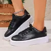 Zapatos casuales para mujer con suelas de plataforma, color liso, con cordones, corte bajo, estilo primavera, suela gruesa, suela plana, talla grande, blanco, punta redonda, nuevo modelo transfronterizo