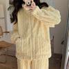 Pijama para Mujer Invierno Forro Polar Coral Grueso con Cremallera Otoño e Invierno Franela para Usar en el Exterior Traje de Ropa de Casa de Invierno