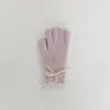 Guantes Coreanos para Niños Qiunan Invierno Lazo Guantes para Niñas Calientes para Pantalla Táctil Cinco Dedos Guantes para Bebé