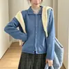Suéter tejido minimalista estilo coreano con cuello polo, calado, de un solo botón ~ Color liso, top suave y versátil para mujer