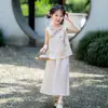 Conjunto de Verano para Niñas 2026 Nuevo Elegante Infantil Nuevo Estilo Chino Hanfu Top de Verano y Conjunto de Falda