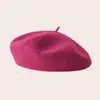 Boina de lã clássica de alta costura para outono e inverno para mulheres, boina de lã simples de cor sólida artística retrô universal