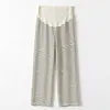 Pantalones de maternidad para otoño e invierno, pantalones de pierna ancha a rayas, de cintura alta, que soportan el vientre, adelgazantes, que disimulan el vientre sin oprimirlo, forrados de polar, pantalones largos casuales para usar al aire libre