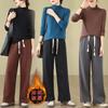 Pantalones rectos con forro polar de talla grande, nuevos, de invierno, con cintura elástica, color sólido, artísticos, combinables, de pierna ancha para niños.