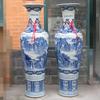 Vaso de Chão de Cerâmica Jingdezhen Antigo Pintado à Mão Lótus Esticado Azul e Branco Vaso de Chão Decoração de Interiores Ornamentos