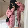 Suéter rosa con cuello en V y estampado de leopardo para mujer, prenda exterior de otoño e invierno, estilo coreano, corte holgado, adelgazante, estilo casual, abrigo cárdigan de punto