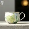 Juego de Dos Tazas de Café de Cerámica Pintadas a Mano con Flores Moji para Té de la Tarde en Casa, Taza de Té Floral, Taza de Oficina