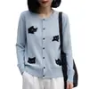 Cárdigan suéter de jacquard negro, chaqueta tejida elegante para mujer, de dibujos animados versátil para el trabajo, juvenil imitación