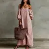 Vestidos europeos y americanos 2026, moda de verano transfronteriza para mujer, vestido largo a rayas holgado de hombros descubiertos