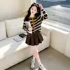 Conjunto de Primavera y Otoño para Niñas 2026 Nuevo Estilo Coreano Dulce para Niñas Mayores, Conjunto de Top Rayado con Falda de Cuero