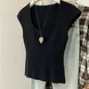 Chaleco de Punto de Seda de Hielo con Mangas Feifei para Mujer Verano 2024 Nuevo Ajustado a la Cintura Sin Mangas Camiseta Base de Hilo