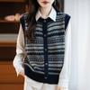Diseño de Chaleco Jacquard Retro Engrosado de Cuello Redondo de Terciopelo de Mapache Nuevo de Otoño e Invierno Transfronterizo Chaleco sin Mangas de Capas de Nicho