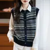 Chaleco cárdigan de punto redondo retro para mujer 2025 Otoño temprano Nuevo chaleco exterior holgado Chaleco suéter Moderno