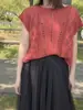 Verano Acetato Algodón Algodón Puro Tencel Algodón Hecho a Mano Crochet Chal Tejido Manga Corta Seda de Mora Aguja de Palo Bola de Lana Cúrcuma