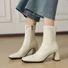 Botas elásticas adelgazantes de superficie suave estilo retro, botas Martin de tacón alto con punta cuadrada de comercio exterior transfronterizo, botines negros de moda para mujer