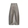 Calça Ocidental Retrô Americana de Cintura Inclinada com Duas Pregas e Perna Larga Corte Tesoura para Homens e Mulheres Senso de Design Solta Casual para o Dia a Dia Calça com Caimento