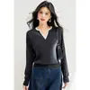 Suéter de Punto con Bloques de Color, Cuello en V, Estilo Falso Dos Piezas, Estilo Americano, para Mujer, Manga Larga, Nuevo Estilo Perezoso de Otoño, Top Básico Versátil