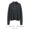 Novo Estilo Outono/Inverno 2026 Cardigan de Tricô 100% Cashmere Gola Alta com Borda Enrolada Manga Longa Feminino Cor Sólida Loose