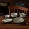 Estilo Wabi-Sabi Japonês Conjunto de Louça de Cerâmica Grossa para Refeição Individual Restaurante Pousada Tigela Prato Copo Cerâmico Individual para Uso Doméstico Tigela para Sopa e Macarrão