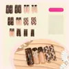Unhas Vestíveis Outono e Inverno 3D Estéreo Mais Vendidas Longas Tubo de Água Unhas Vestíveis Luxo Leve Francês Estampa de Leopardo Unhas Postiças Vestíveis Atacado