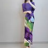 Falda Recta Estilo Miyake, Nuevo Modelo Primavera Verano, Elegante Falda Francesa Tie-Dye de Cintura Alta Adelgazante de Gama Alta con Abertura para Mujer