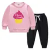 Conjunto de suéter infantil outono e inverno 2023 estudantes novo dupla camada com pelúcia acolchoado quente inverno manga longa conjunto grosso