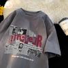 Camiseta de Manga Corta de Algodón Puro con Estampado de Periódico Estilo Americano para Hombre Verano de Moda Marca de Moda Holgada Cuello Redondo Camiseta Pesada Top Ropa