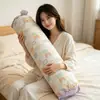 Almofada Rolo Listrada de Gaze de Algodão Puro Camada Dupla Orelha de Coelho Renda Almofada Cilíndrica Almofada para Dormir de Lado Almofada para Prender as Pernas Almofada de Encosto de Sofá Almofada de Cabeceira