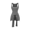 Vestido Americano Estilo Spicy Girl com Alça de Amarrar na Cintura, Decote Quadrado, Ajuste na Cintura, Saia Curta que Molda o Quadril, Vestido Regata com Costas nadador de Designer Tendência