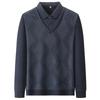 Suéter de Tricô Espesso com Forro de Lã para o Outono e Inverno, Estilo Blusa de Duas Peças Falsa para Homens de Meia-Idade, Suéter Base Quente
