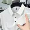 Camisa Polo de Manga Corta de Seda de Hielo Completamente Sin Costuras para Hombre de Alta Gama Lujo Ligero Casual de Negocios Camiseta de Color Sólido Jacquard a Cuadros