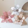 Flor de Natal artificial de veludo de alta qualidade, 27 cm de altura, cor rosa champagne, embalada individualmente com um clipe, para decoração de árvore de Natal