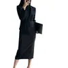 Terno preto de manga comprida estilo francês para o trabalho feminino roupas 2023 outono e inverno novo terno de alta qualidade saia moda