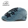 Boina de Mezclilla y Algodón Bordada con Estrella de Cinco Puntas Estilo Étnico Personalizada para Mujer, Gorra Plana Versátil Estilo Británico para Hombre
