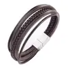 Pulseira de Couro de Vaca Pulseira Trançada de Aço Inoxidável Multicamadas Pulseira de Couro Joias Atacado