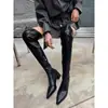 Primer Encuentro Ji Chu Botas de Tacón Alto Hasta la Rodilla para Mujer Estilo Nuevo 2026 Punta Fina Botas Elásticas Adelgazantes Marrón Pierna de Pájaro Ajustadas a la Pierna Botas Largas