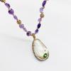 Concha Flor Branca Pequena Incrustada Forma Especial Ônibus Pérola Pingente Amethyst Colar Longo Corrente de Suéter Moda Elegante