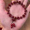 Pulseira de Cinnabar Natural de Baixo Conteúdo com Mantra de Seis Caracteres e Caractere de Bênção, Pulseira Redonda de Contas de Buda Unissex, Atacado para Presente