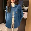 Foto real en stock material grueso 2025 versión coreana diseño nicho bordado de oso camisa de mezclilla otoño e invierno nuevo algodón para mujer