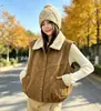 Chaleco de gamuza con solapa de borrego sintético para mujer, nuevo estilo otoño/invierno 2026, engrosado y cálido, chaqueta chaleco acolchada