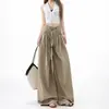 Calça Casual Khaki Preguiçosa Fluida de Perna Larga Feminina Novo Design Plissada Solta de Cintura Alta Versátil Calça de Terno