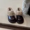 Versão em Pele de Ovelha ~ Novos Sapatos Peludos de Bico Profundo com Solado Grosso Estilo Francês Outono e Inverno para Mulheres Mocassins de Salto Grosso Estilo Britânico