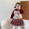 Conjunto de Roupas Infantis para Meninas, Espesso e Estiloso, Roupas Infantis, Suéter, Saia Plissada, Roupas de Inverno para Bebês e Crianças Pequenas