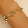 Pulseira Retro Popular de Estrela de Cinco Pontas Vazada para Mulheres, Material de Liga, Joia com Estilo Doce e Descolado