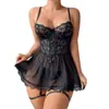 Ropa Íntima de Tirantes Pijamas Traje Uniforme con Aros para Piernas de Talla Pequeña Transfronterizo Muestra Gran Pasión Encanto Sexy