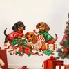 Adesivo de Parede Autoadesivo Dachshund de Natal Removível para Quarto Decalque Decorativo de Atmosfera Festiva