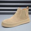 Botas Martin de Invierno para Hombre de Cuero Genuino de Caña Media Botas Chelsea con Forro Polar Cálidas de Suela Gruesa Botas de Algodón Vintage