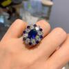 Agite o som do anel feminino mais vendido no exterior, micro diamante denier em forma de anel de zircônia corindo vermelho, simulação de contas coloridas no atacado